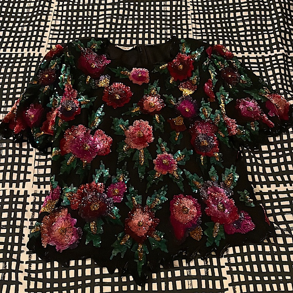 Vintage Laurence Kazar Sequins Floral Top 1X